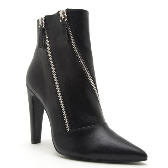 Faux Leather Black Double Zipper Ankle Booties - Picture 4 of 8
